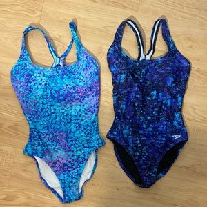 super cute two blue and purple speedo women’s racing swimsuits size 10